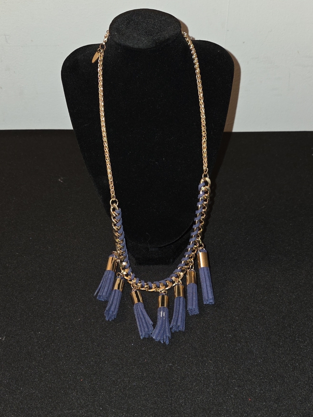 Gold Chain Necklace with Navy Tassels - Women Jewelry